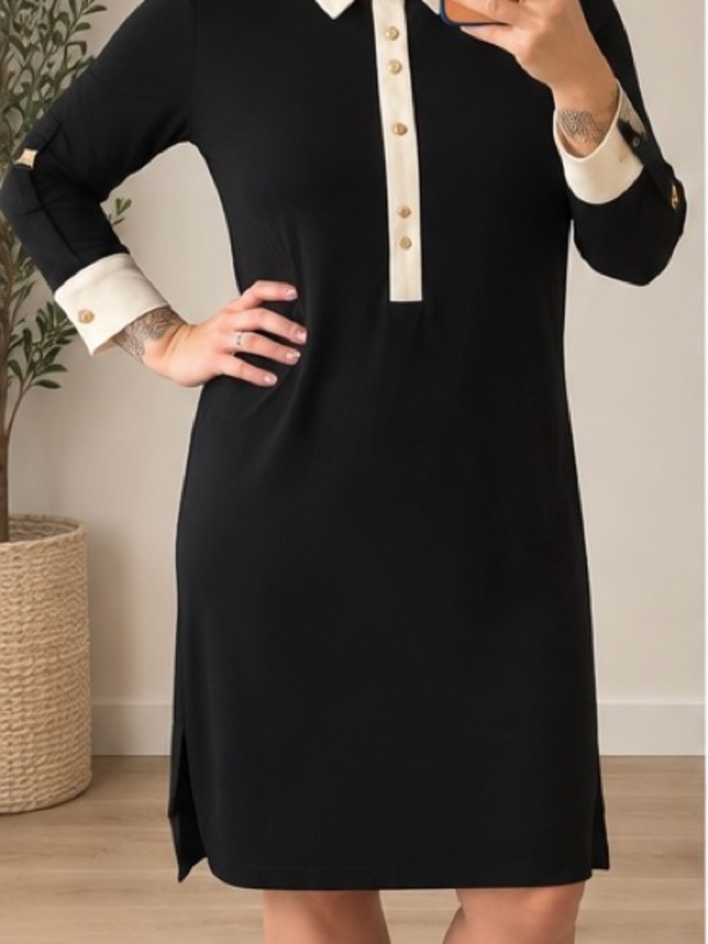 Ivanka Trump Black Dress with Cream Collar & Cuffs